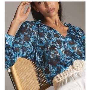Anthropologie Floral Peasant Blouse XSMALL